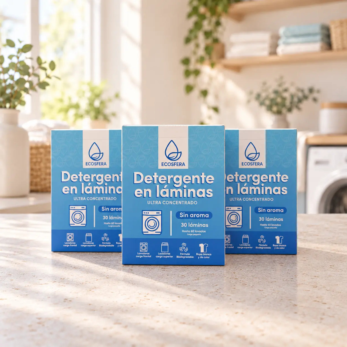 Pack de 3 cajas de detergente en láminas Sin Aroma – 90 láminas